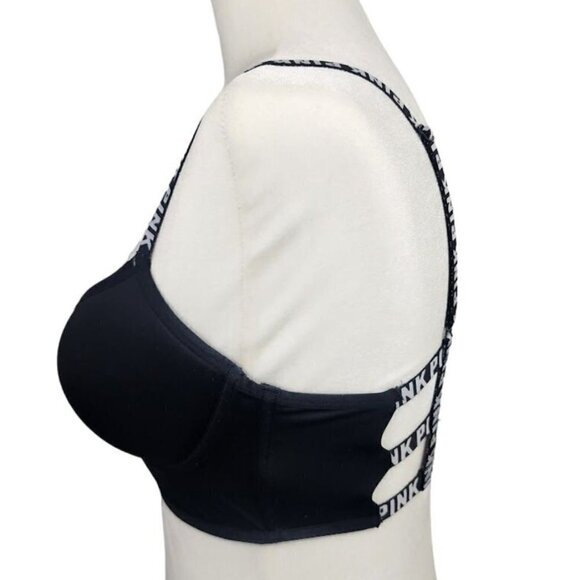 NEW PINK Victoria's Secret Bralette Black Logo Strappy Back Women's Medium - Picture 6 of 12